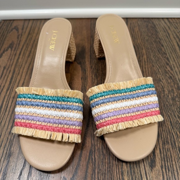 J. Crew Woven Mule Straw Slip On Rubber Sole Rainbow Raffia Heel Sandals 8.5 - Picture 2 of 7